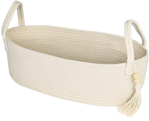 HMF Aufbewahrungskorb Badezimmer, Korb für Toilettenpapier aus Baumwolle | 38,5 x 15,5 x 14 cm | Creme