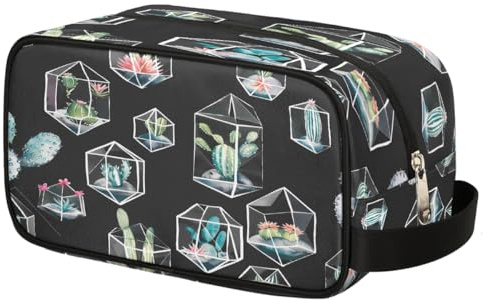 Watercolor Terrariums Cactus Toiletry Bag for Men Women, Cosmetic Makeup Bag with Handle, Travel Shaving Kit Organizer, Waterproof Portable Wash Bag for Gym Vacation Camping Sports