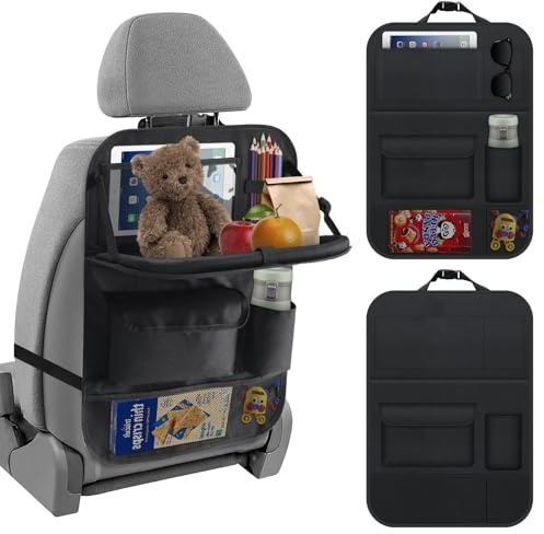 Autositz Organizer Mit Tisch,Auto Organizer Kinder mit Klapptisch, Rücksitz Organizer mit Touchscreen-Tabletfach, wasserdichtem Rückenlehnenschutz und Kick-Matte, passt in die meisten Fahrzeuge