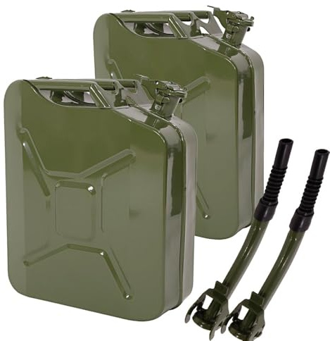 Bonnlo Bidon pour carburant en métal 20L avec bec verseur, bidon étanche carré en métal pour essence avec bec verseur, accessoire d'automobiles (vert, 2 bidons 20L-Type 1)