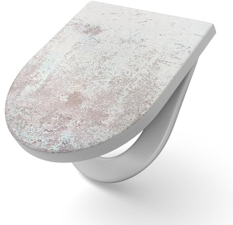 DEQORI Abattant de WC avec motif « Patine vintage » - Abattant de WC blanc en Duroplast - Format 36,4 x 45,4 cm - Lunette de toilette antibactérienne pour WC en forme de D - Facile d'entretien et