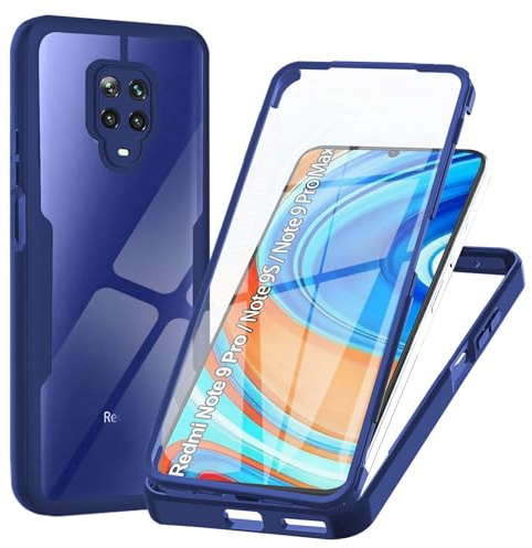 WeiCase Funda para Xiaomi Redmi Note 9 Pro / 9S, Transparente 360° Protección Funda con Protector de Pantalla Integrado Antigolpes Silicona Carcasa para Redmi Note 9 Pro/Redmi Note 9S,Azul