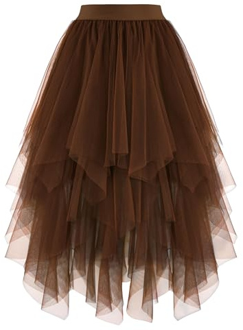 Dressever Damen Unregelmäßiger Mehrschichtiger Tüllrock | A-Linie Hoher Taillierter Rock;Ballett Tutu;Abschlussball Party;Karneval Party Rock;Halloween Netzkleid