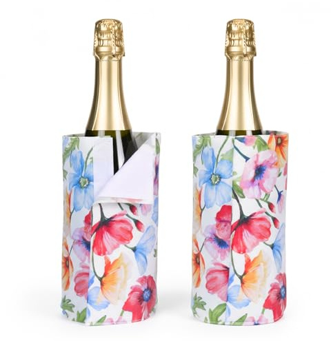 Bolsa de vino de hielo con refrigeración de gel, funda enfriadora de botella independiente, soporte para bolsa de hielo para congelador, diseño floral, refrigeración de 2 a 4 horas