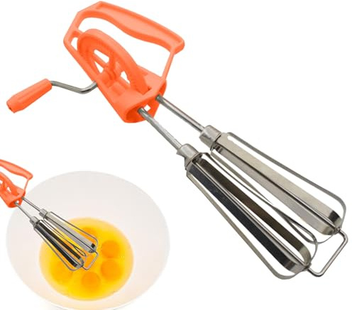 Batidora de mano manual, cabezales mezcladores, batidor de huevos de manivela de acero inoxidable, apto para lavavajillas, agarre cómodo, mezclador de huevos colgante para el hogar, restaurante