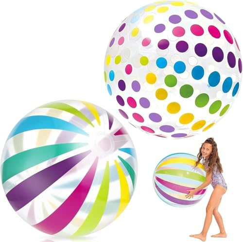 Tismels 2 st uppblåsbar strandboll, Ø 40 cm uppblåsbara bollar, färgglad uppblåsbar boll, för strandfest pool fest sommar utomhus (A)