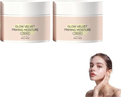 Glow Velvet Priming Moisture Cream - Velvety Finish Face Primer Moisturizer, Long-Lasting Hydrating Makeup Base and Softens Skin