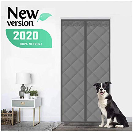 Flei Isolant Thermique Isolation Porte 175x225cm, Porte Rideau D'isolation Magnétique, Automatiquement fermé Pliable Coupe Vent Isolation Phonique, pour Couloirs/Portes - Gris