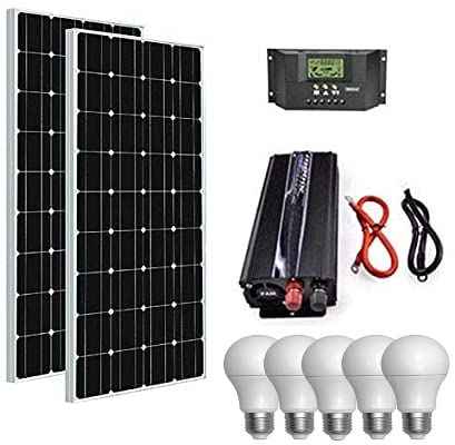 Kit Fotovoltaico 2 KW Pwm Inverter 2000W Pannello Solare 200W regolatore 30 amp 5 lampadine 6 WATT