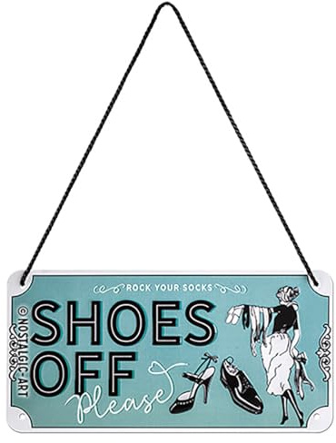 Nostalgic-Art 28044 Retro Hängeschild Achtung – Shoes Off – Türschild als Geschenk-Idee, aus Metall, Vintage-Design zur Dekoration, 10 x 20 cm