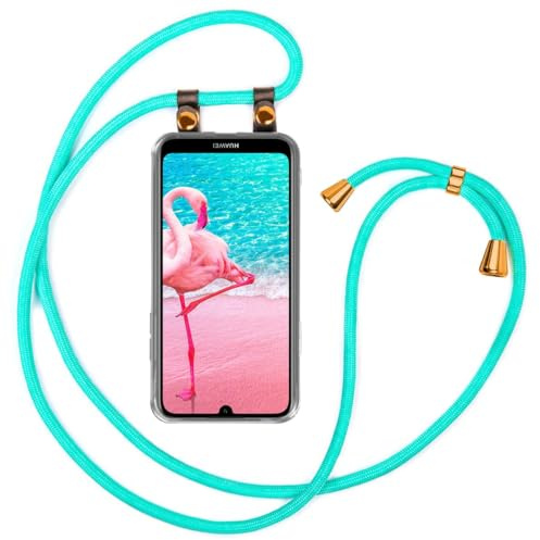 moex Handykette für Huawei Y6 (2019) Hülle mit Band abnehmbar, Handyhülle mit Kette zum Umhängen, Handyband 155 cm lang Stoff Kordel Umhängehülle, Handy Umhängeband, Türkis