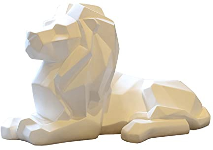 Vinbcorw León Escultura Estatua, Artesanía, Oficina, Decoración, GeoméTrico, Resina, Vida Silvestre, León, Estatua Artesanal Escultura Dormitorio León,Blanco