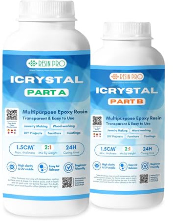 Resin Pro® Epoxidharz iCrystal Resin 2,25 Kg: Ideal für die Herstellung von Schmuck, River Table und künstlerischen Kreationen - Ungiftig zertifiziert - Technische Unterstützung - 100% Made in Italy