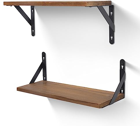 himaly Floating Shelves Set of 2, 17in Rustic Wooden Wall Mounted Shelf | Max Load 15kg/33lbs, Industrial Style Display Shelf for Books, Pictures, Trinkets, Kitchen, Living Room, Office and Bathroom