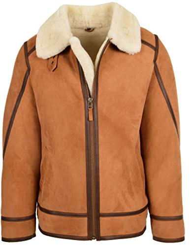 Veste d'aviateur classique en peau de mouton pour homme Dean Tan, marron, M
