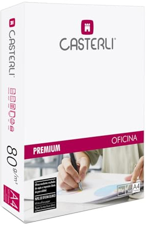 CASTERLI - Lote de 500 hojas blancas A4 de 80 g para impresora A4, 80 g/m², color blanco