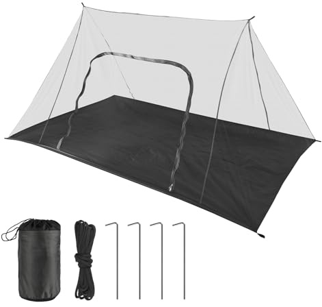EFUTURETIME Groß Moskitonetz Camping, 240x140x110cm, Mückennetz Outdoor, Leicht Moskitonetz Reise, Moskitozelt mit Reißverschluss für Tour, Wanderung, Satteldach-Schwarz