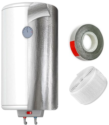 ISOLANTE TERMICO riflettente per SCALDABAGNO - Riduce la dispersione di calore e il consumo energetico - [1,20 x 1,80 m] - Include nastro biadesivo e velcro | 3 strati | spessore 4 mm