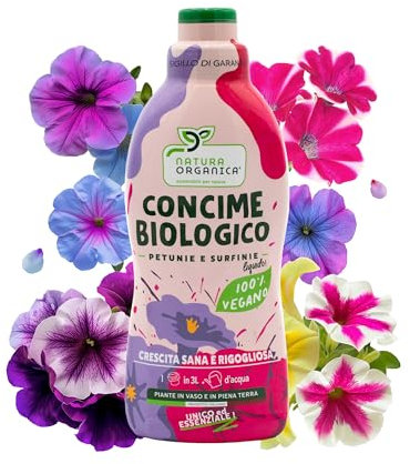 NaturaOrganica | Concime Biologico per Petunie e Surfinie 750 mL Fertilizzante Specifico per Petunie in Vaso da Interno o Esterno Concime Liquido per la Fioritura delle Petunie
