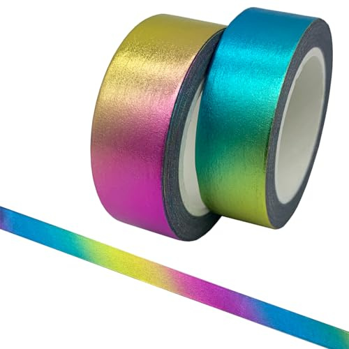 aufodara 2 Rollen 10m x 15mm Washi Tape Set Deko Klebeband Glitter Metallic Goldfarbe DIY Scrapbook Basteln (Regenbogen)