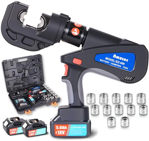 AMZCNC Hydraulische Akku-Kabelpresszange 16-400mm² 12 Matrizen 18V | Für Elektriker & Profis | Kabelschuhe sicher verpressen, Hydraulikpressung für Industrie, Schaltschrank, KFZ & Baustelle