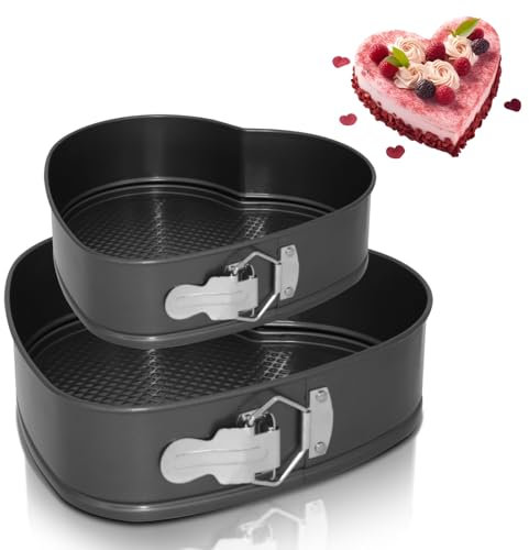 Jomdjmskes Stampo per torta a forma di cuore, grande 24 x 23 x 6,5 cm, piccolo 20 x 19 x 6,5 cm, classico buon rivestimento antiaderente abbronzante uniforme grazie alla conduzione ottimale del calore