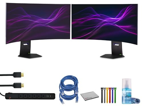LG 2X 45GX950A-B 45-inch Ultragear 5K2K WUHD OLED Curved Gaming Monitor Bundle Including: 2X HDMI Cable, Surge Protector, TV Cleaning Kit, Cable Ties