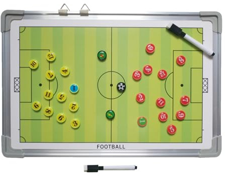Tavola Strategica Calcio - Lavagna Bianca Bifacciale Con Marcatori Magneti, Supporto Coaching Sportivo | Attrezzature Tattiche Formazione | Accessorio Portatile Per Partita Allenamento