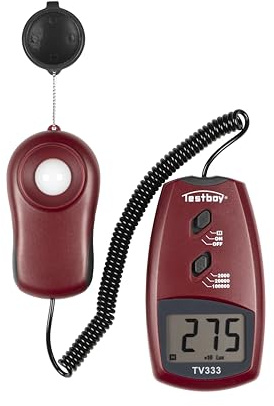 Testboy TV 333 digitales Luxmeter bis 100.000 LUX (Messung dee Beleuchtungsstärke einer Lichtquelle, frei beweglicher Sensor mit Spiralkabel, Sensorschutzdeckel, Silizium-Fotodiode), Rot/Schwarz