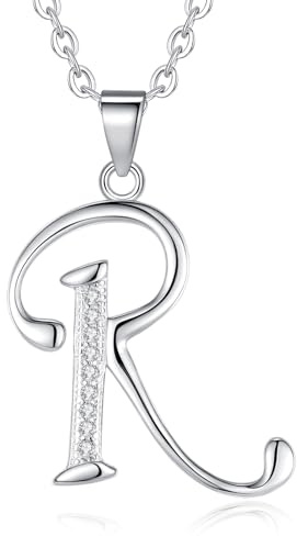 VIKI LYNN Initial Pendant R 925 Sterling Silver Letter Necklace with Cubic Zirconia Personalised Gifts for Women Ladies Girls