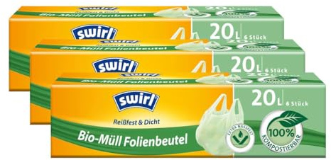 Swirl Bio-Müll Folien-Beutel 20l mit Tragegriff 6stk./Rolle (3er Pack)