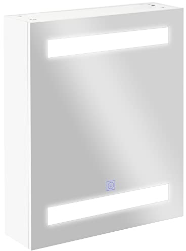 HOMCOM LED Spiegelschrank 9 W Lichtspiegel Badezimmerschrank mit Spiegel Badschrank Badezimmerspiegel mit Touch Schalter Scharnier Soft-Close-Funktion Weiß 50 x 15 x 60cm