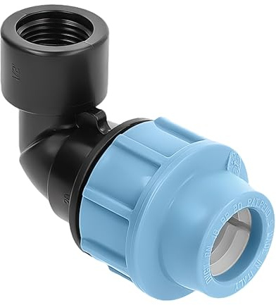 HYDROBIL Raccordo Idraulico MDPE per Tubi d'Acqua, Adattatore a Gomito 20mm x 1/2 BSP Femmina, per Tubi in Plastica MDPE, 16 Bar, Temperatura Massima 45°C, Raccordi a Compressione