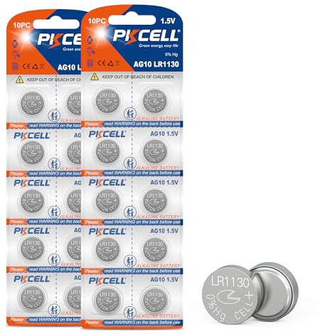 LR1130 AG10 Piles Bouton alcaline pour Livres musicaux ou sonores,Montre,Jouets,Longue durée,Lot de 20,PKCELL