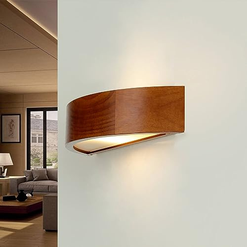 Wandleuchte Glas Holz rustikal Wohnzimmer Treppenhaus B:40,5 cm E27 Up Down indirektes Licht blendarm wohnliche Wandlampe Flur ARBARO