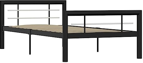vidaXL Bettgestell Bett Metallbett Schlafzimmerbett Einzelbett Bettrahmen Schlafzimmermöbel Ehebett Lattenrost Schwarz Weiß Metall 100x200cm
