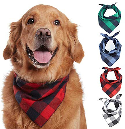 Oyccen 4pcs Klassisches Kariertes Hundehalstuch Baumwoll Bandana Welpen Halstuch Haustier Dreieck Schal für Kleine Mittlere und Große Hunde Katzen