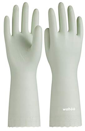 LANON wahoo Cleaning Gloves with Cotton Flocked Liner, Canary Green, Large | Skin-Friendly, Dish Washing, Reusable, Latex Free, DEHP-Free, Non-Slip, Dishwashing Household Kitchen Gloves