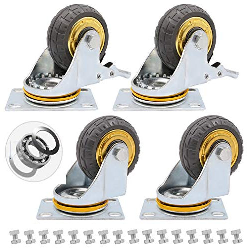 Lenkrollen,4x Transportrollen mit Sicherheitsverriegelung,Schwerlastrollen,Möbelrollen,Schwenkrollen Laufrollen,Polyurethan-Gummibeschichtung Industriewagenrad,400Kg Last(2swivel+2brake - 4inch)
