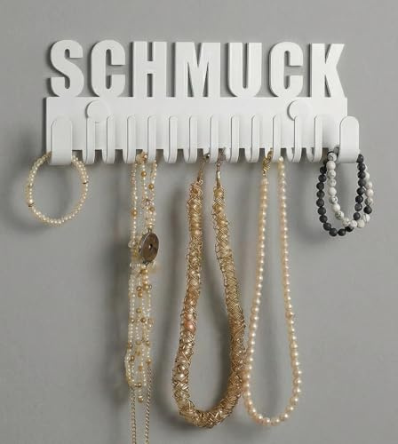 Schmuckhalter wand Design by GALEARA Kettenhalter mit Jewelry Schriftzug Schmuckaufbewahrung (Mika Schmuck Weiß)