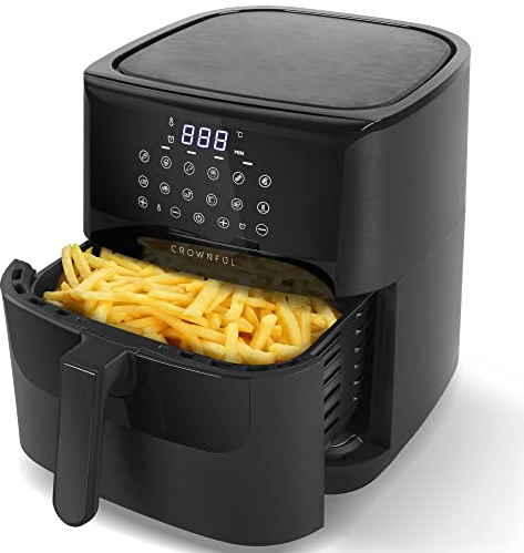 CROWNFUL Luftfritteuse 6,2L, XXL Heißluftfriteuse Elektrische 8 in 1 Öllose Herd, Heissluft Fritteusen mit LCD Touchscreen und 8 Voreinstellungen, präzise Temperaturregelung, Nonstick Korb
