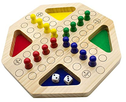 GICO Holz Ludo Spiel XL - das Brettspiel für die ganze Familie, stabile Ausführung. Bekanntes Gesellschaftsspiel Spiel für Jung und Alt mit großen Figuren-7957