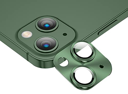 GIOPUEY [2 Pack Camera Protector for iPhone 13, iPhone 13 mini Camera Lens Protector [2 in 1 Material] Metal Frame + Tempered Glass - Green