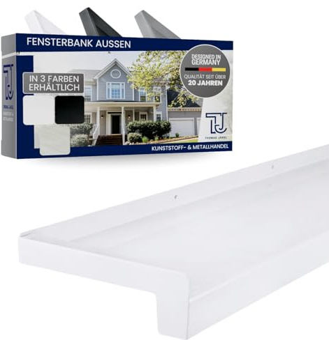 TJ Fensterbank Außen I 50 mm x 1000 mm I Weiß RAL 9016 I hochwertiges Aluminium Fensterbrett mit Seitenabschluss I pflegeleichter & langlebiger Alu Fenstersims I pulverbeschichtete Außenfensterbank