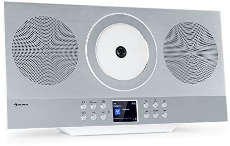 auna Silver Star Swing Chaîne compacte Verticale - Chaîne stéréo Internet, Radio Dab+ avec Tuner FM, Lecteur CD, Bluetooth, MP3, Connexion USB, AUX, télécommande Incluse, argenté