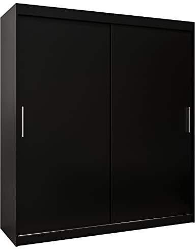 MEBLE KRYSPOL Tokyo 180 Kleiderschrank mit Zwei Schiebetüren für Schlafzimmer – moderner Aufbewahrungsschrank mit Kleiderstange und Regalen – 180x200x62cm - Mattschwarz