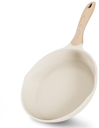 JEETEE Poêle 20 Cm, Poele Induction Avec Revêtement En Granit Suisse, Poêle À Frire Antiadhésive Avec Poignée Résistante À La Chaleur, Convient Pour Toutes Les Cuisinières, Sans Pfoa, Beige