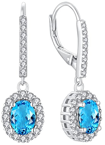 YL Damen Ohrhänger 925 Sterling Silber 12 Geburtsstein Zirkonia Oval Ohrringe