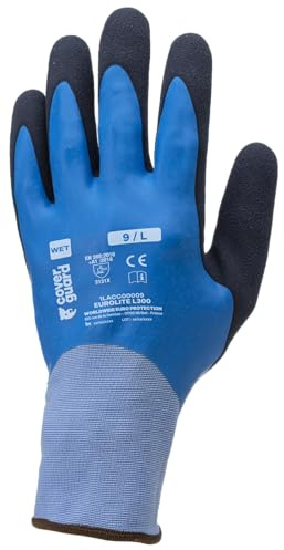 Coverguard Lot de 10 paires de gants Manutention EUROLITE L300-15G LATEX BLEU DOUBLE ENDUCTION - MAIN COMPLETE - PAUME SANDY Taille 9 - Gants de travail