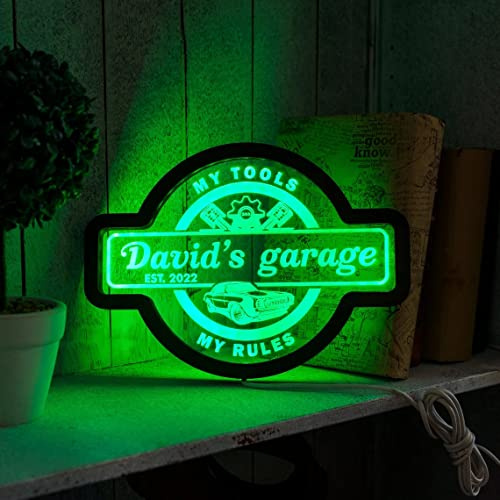 Anpassad Neonskylt för Garage - LED Skylt med Namn, Personlig Upplyst Väggdekor för Män
